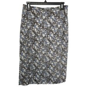 J.Jill Size 8 Blue Floral Midi Skirt Lettuce Hem Vintage 90s Style Whimsigoth